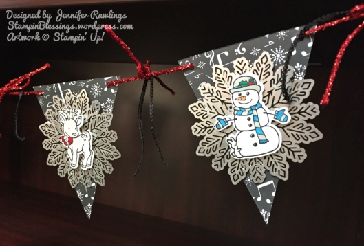 Christmas banner / Seasonal Chums stamp set / Seasonal Tags Framelits Dies / Foil Snowflakes / Mini Tinsel Trim / Mini Sequin Trim / Stampin' Up! / StampinBlessings.wordpress.com