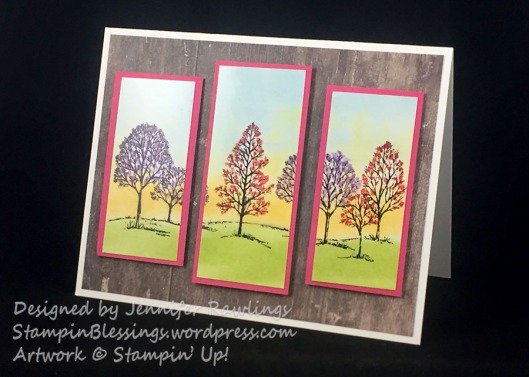 Lovely as a Tree card / landscape art / glossy paper sponge technique / Lovely as a Tree stamp set / Wood Textures DSP / Stampin' Up! / StampinBlessings.wordpress.com