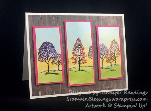 Lovely as a Tree card / landscape art / glossy paper sponge technique / Lovely as a Tree stamp set / Wood Textures DSP / Stampin' Up! / StampinBlessings.wordpress.com